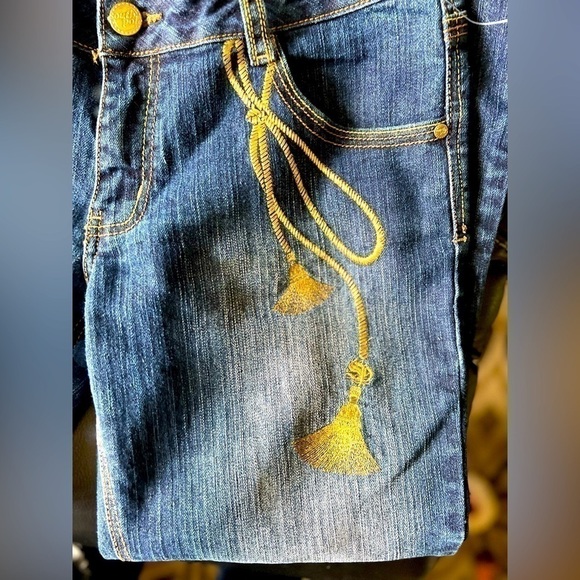 South Pole Women Blue Jeans Flared Bootcut Mid Rise Gold Embroidery Size 11 - Picture 2 of 10